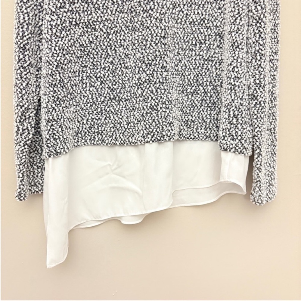 Suzy Black & White Popcorn Knit Sweater Asymmetrical Blouse Trim – Size XL EUC - Picture 13 of 14